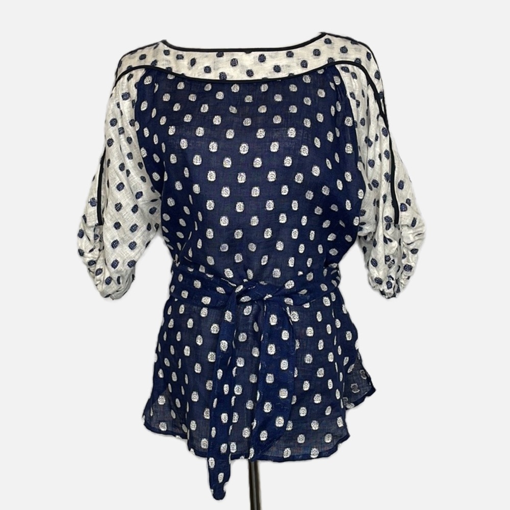 Anthropologie Eva Franco Polka Dot Linen Top (2) - Picture 4 of 13